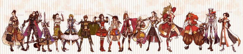 6+girls armor azai_nagamasa azai_nagamasa_(sengoku_musou) bad_id bad_pixiv_id bell belt black_hair blonde_hair breastplate breasts brown_hair cape cleavage cup date_masamune date_masamune_(sengoku_musou) dual_wielding everyone hand_fan flat_chest fur fuuma_kotarou gauntlets genderswap genderswap_(mtf) greaves hair_over_one_eye high_heels highres holding impossible_clothes ishida_mitsunari ishida_mitsunari_(sengoku_musou) japanese_armor katana kote kusazuri large_breasts long_image maeda_keiji maeda_keiji_(sengoku_musou) mask medium_breasts midriff miyamoto_musashi multiple_girls naoe_kanetsugu o_mame oda_nobunaga oda_nobunaga_(sengoku_musou) open_clothes polearm sachiko_(omame) saika_magoichi sakazuki samurai sanada_yukimura_(sengoku_musou) sandals sarashi sengoku_musou sengoku_musou_2 sheath shibata_katsuie shima_sakon shoes shoulder_armor small_breasts smirk sode spear suneate sword takeda_shingen takeda_shingen_(sengoku_musou) tokugawa_ieyasu tokugawa_ieyasu_(sengoku_musou) topknot toyotomi_hideyoshi toyotomi_hideyoshi_(sengoku_musou) uesugi_kenshin weapon wide_image
