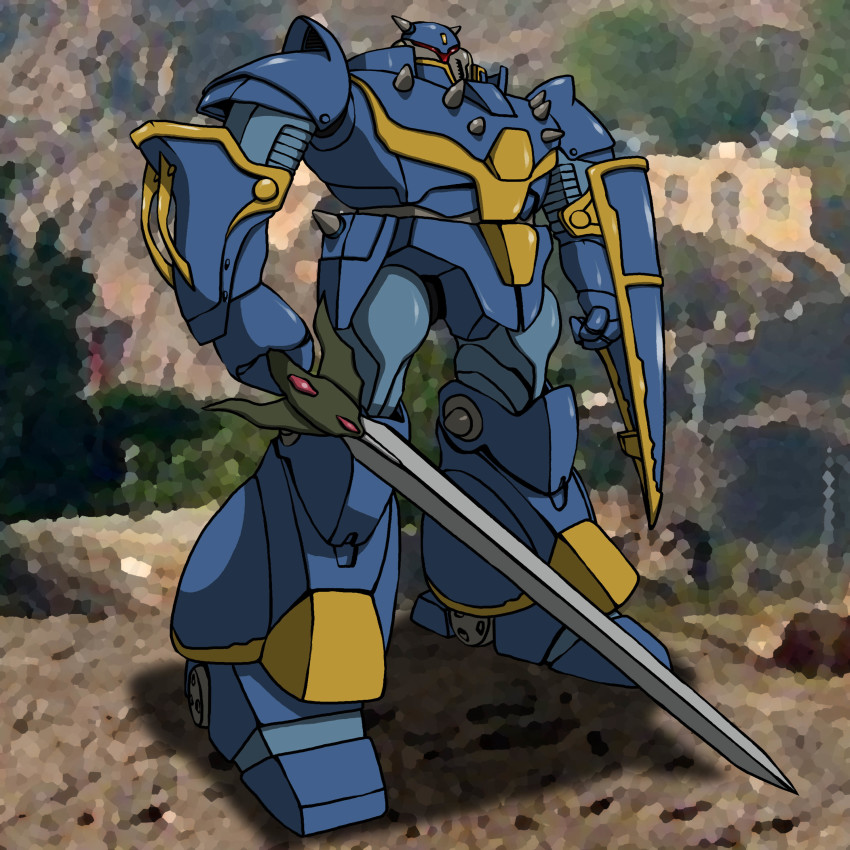 absurdres highres hirodango kikou-kai_galient mecha robot shield sword weapon zuwel