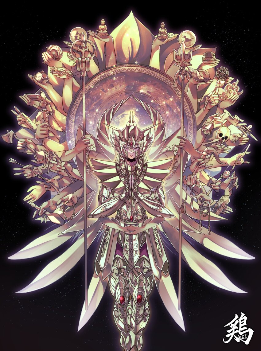 1boy absurdres armor blonde_hair closed_eyes highres male_focus saint_seiya solo virgo_shaka