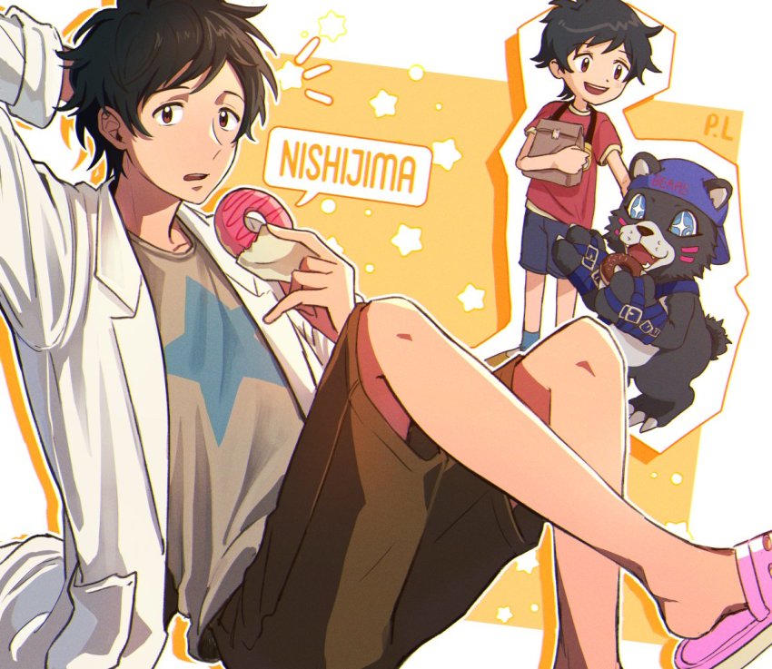 bear bearmon belt digimon donut food hat looking_at_another nishijima_daigo