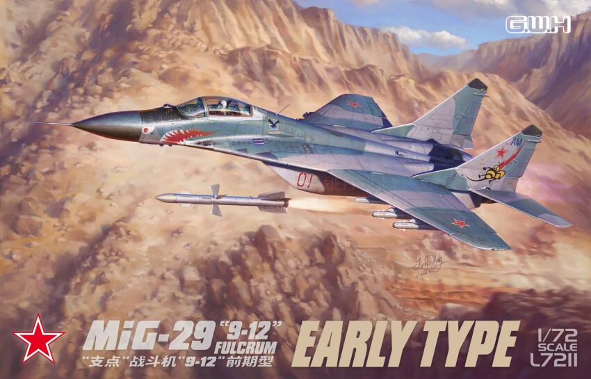 1other aircraft airplane box_art canyon dated fighter_jet great_wall_hobby highres jeffholy mig-29 military_vehicle pilot r-73_vympel r-77_vympel red_star signature star_(symbol) vehicle_focus