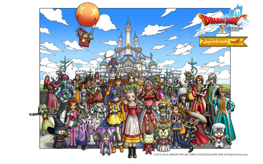 6+boys 6+girls ancestor_and_descendant anlucea anniversary apron armor artist_request aruue blonde_hair blue_hair blue_sky border brother_and_sister character_request child chili_(dq10) chome_(dq10) cloud colored_skin copyright_logo curly_hair distan_(dq10) dragon_quest dragon_quest_x dwarf_(dq10) elf_(dq10) everyone fins fish_boy foster_(dq10) fuura_(dq10) great_sabrecat hair_slicked_back hat head_fins highres hyuuza_(dq10) japanese_clothes kurouzu_(dq10) linache_(dq10) long_hair looking_at_viewer luchenda_(dq10) maiyu_(dq10) medium_hair mohawk mother_and_son multiple_boys multiple_girls mummy_costume official_art official_wallpaper ogre_(dq10) orange_eyes orange_hair parent_and_child pointing pointy_ears prince_laguas puklipo red_armor red_skin red_sports_bra rizerotta_(dq10) rukoria_(dq10) seraphy_(dq10) short_hair siblings sisters sky somya_(dq10) spikes sports_bra sweatdrop tailcoat_playboy_bunny third-party_source touma_(dq10) twins waist_apron waving weddie_(dq10) white_border white_hair witch witch_hat yarn_(dq10) zankurone zubo_(dq9)