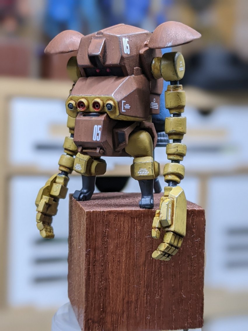 cavico_models fusion gogg gundam highres jgsdf_type_07_tank_nacchin long_arms looking_ahead matage_sanjuro mecha mobile_suit_gundam model_kit model_kit_(medium) no_humans open_hands photo_(medium) red_eyes robot standing unconventional_media