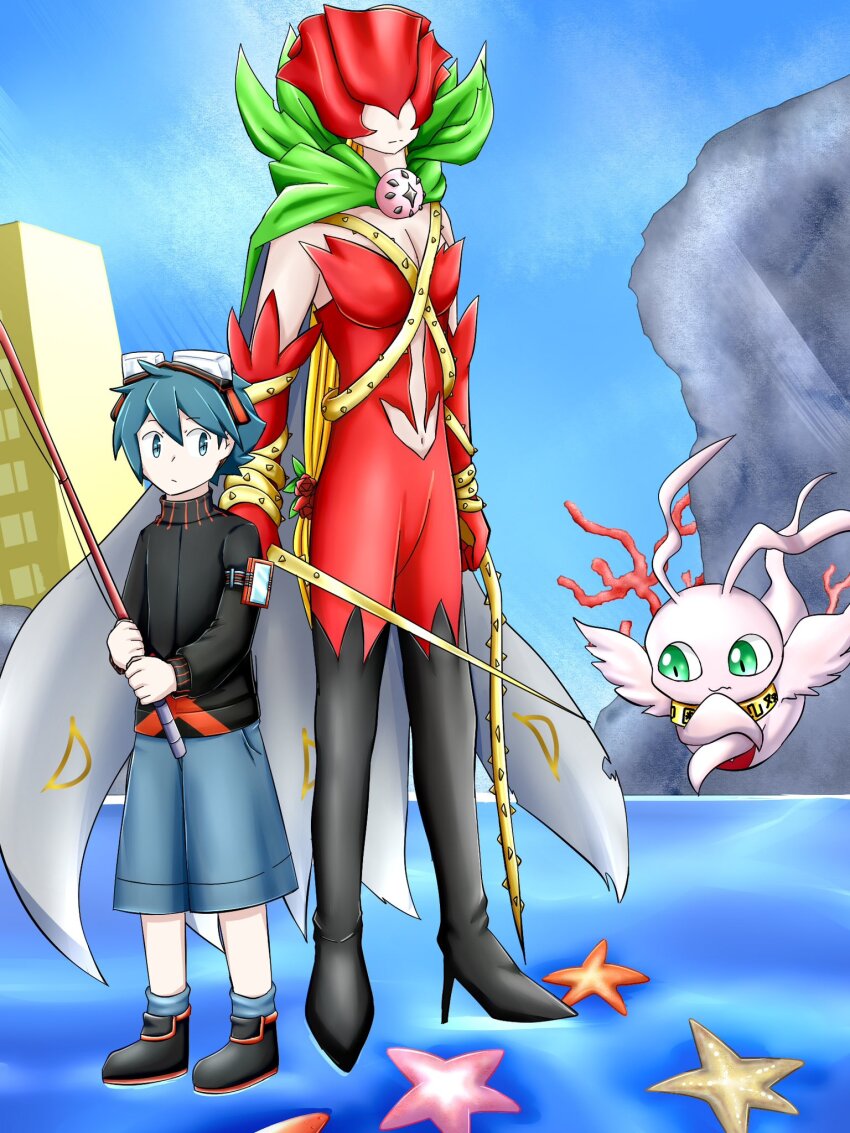cape covered_eyes digimon digimon_(creature) flower highres marinangemon mask petals rosemon taiga_(digimon)