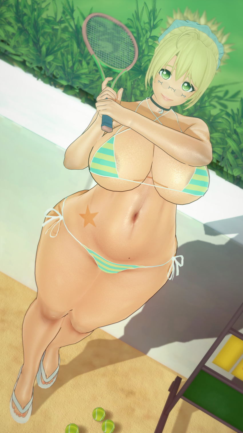 1girl 3d absurdres bikini breasts cleavage glasses highres huge_breasts large_breasts misaki-sensei solo swimsuit