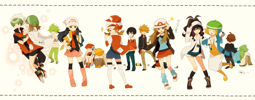 6+boys 6+girls ahoge alternate_costume atori12 bad_id bad_pixiv_id bandana barry_(pokemon) barry_(pokemon)_(cosplay) baseball_cap bianca_(pokemon) black_hair blonde_hair blue_oak blue_oak_(cosplay) boots brendan_(pokemon) brendan_(pokemon_emerald) brown_hair newsboy_cap cheren_(pokemon) cheren_(pokemon)_(cosplay) cosplay costume_switch dawn_(pokemon) denim denim_shorts ethan_(pokemon) ethan_(pokemon)_(cosplay) glasses green_hair hat hilbert_(pokemon) hilda_(pokemon) holding holding_poke_ball jewelry leaf_(pokemon) loose_socks lucas_(pokemon) lyra_(pokemon) may_(pokemon) may_(pokemon_emerald) multiple_boys multiple_girls n_(pokemon) n_(pokemon)_(cosplay) necklace nintendo orange_legwear pantyhose pink_boots poke_ball pokemon pokemon_bw pokemon_dppt pokemon_frlg pokemon_hgss pokemon_rgby pokemon_rse porkpie_hat red_(pokemon) red_(pokemon)_(cosplay) red_hair scarf shorts silver_(pokemon) silver_(pokemon)_(cosplay) skirt socks topless_female topless_male unworn_eyewear unworn_hat unworn_headwear wally_(pokemon) wally_(pokemon)_(cosplay) white_skirt