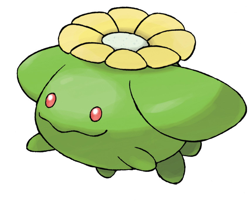 closed_mouth flower full_body gen_2_pokemon nintendo no_humans official_art pokemon pokemon_(creature) pokemon_focus pokemon_hgss red_eyes skiploom smile solo sugimori_ken third-party_source transparent_background yellow_flower