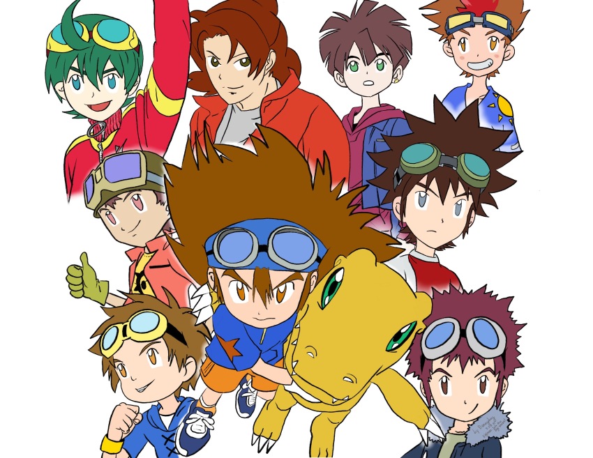 absurdres agumon akashi_tagiru amanokawa_hiro appmon daimon_masaru_(digimon_savers) digimon digimon_adventure digimon_adventure:_(2020) digimon_adventure_02 digimon_frontier digimon_ghost_game digimon_savers digimon_tamers digimon_universe:_appli_monsters digimon_xros_wars digimon_xros_wars:_toki_wo_kakeru_shounen_hunter-tachi highres kanbara_takuya kudou_taiki matsuda_takato motomiya_daisuke shinkai_haru tagme yagami_taichi