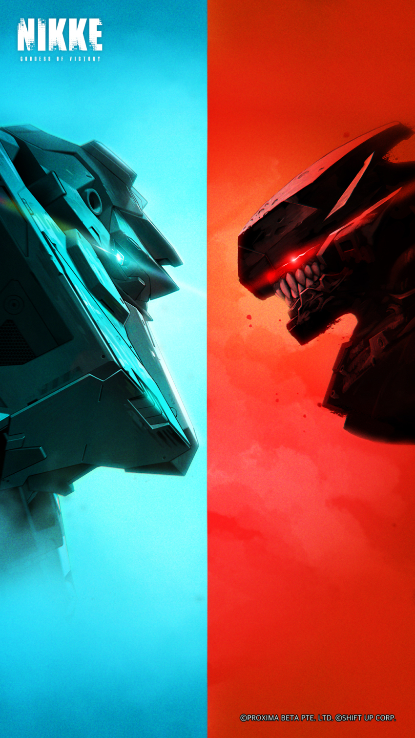 blue_eyes chatterbox_(nikke) goddess_of_victory:_nikke highres looking_at_another mecha official_art rapture_(nikke) red_eyes robot talos_(nikke)