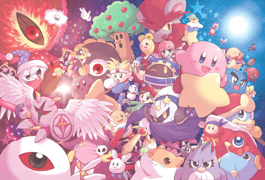 adeleine bandana_waddle_dee blue_eyes bronto_burt chef_kawasaki chilly_(kirby) chuchu_(kirby) coo_(kirby) dark_matter_(kirby) dark_mind_(orb) daroach dragoon_(kirby) drawcia galacta_knight gooey_(kirby) gordo kine_(kirby) king_dedede kirby kirby&#039;s_dream_land kirby_(series) knuckle_joe kracko magolor marx_(kirby) master_hand meta_knight mr._bright mr._shine nago_(kirby) nightmare_(kirby) nintendo one_eye_closed pitch_(kirby) poppy_bros_jr prince_fluff red_eyes ribbon_(kirby) rick_(kirby) shadow_kirby sky smile star_(sky) star_(symbol) star_rod starry_sky sun u-garden umbrella waddle_dee waddle_doo warp_star whispy_woods zero_two_(kirby)