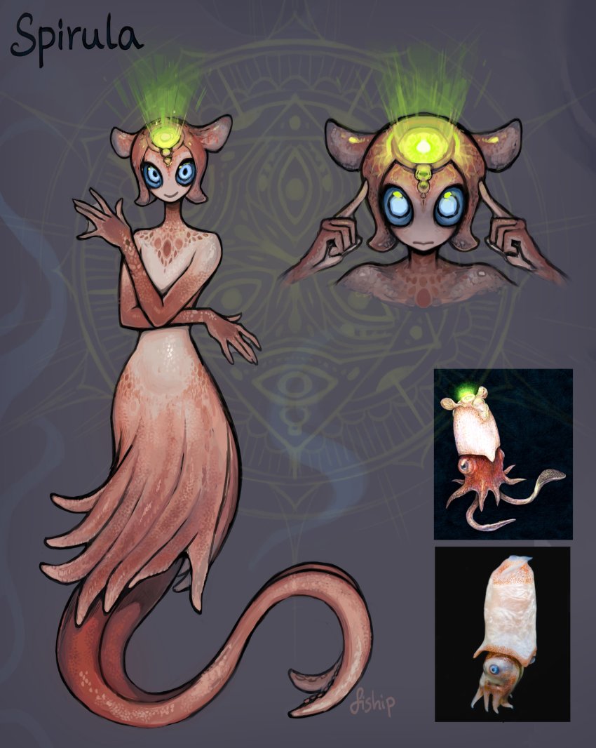 1girl absurdres animal_ears blue_eyes closed_mouth creature_and_personification dark_skin hand_up highres looking_at_viewer matilda_fiship monster_girl multiple_views original personification scylla short_hair smile squid squid_girl tentacle_hair webbed_hands