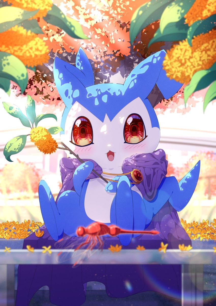 blush chibimon digimon digimon_(creature) happy highres leaf open_mouth smile solo tail