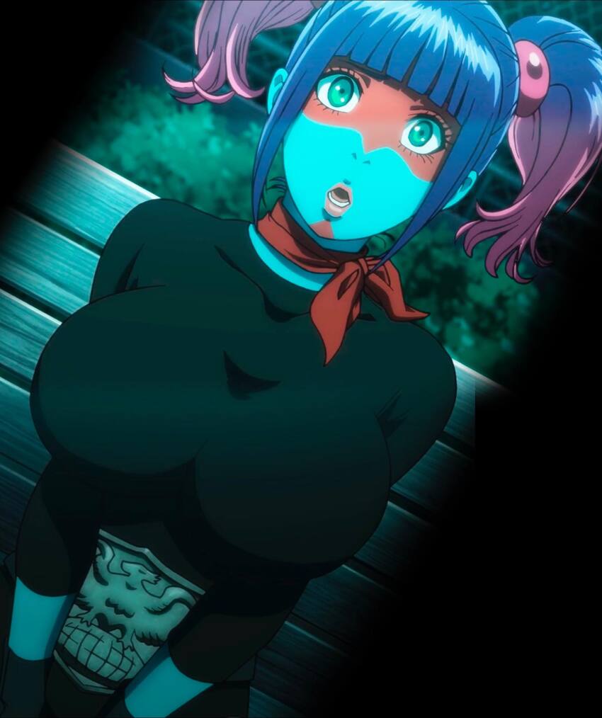 1girl :o belt black_gloves black_leotard breasts gloves highres kamen_rider large_breasts leotard lips long_hair looking_at_viewer night open_mouth purple_hair ryona sitting solo standing stitched third-party_edit toujima_tanzaburou_wa_kamen_rider_ni_naritai twintails wide_hips yukarisu