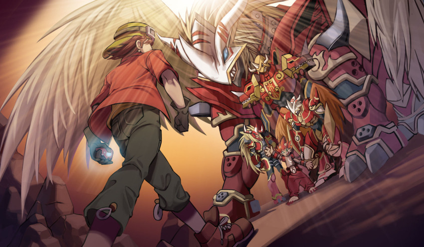 agnimon aldamon ancientgreymon digimon digimon_(creature) digimon_frontier evolutionary_line flamon horns kaisergreymon kanbara_takuya sharp_teeth teeth vritramon walking wings
