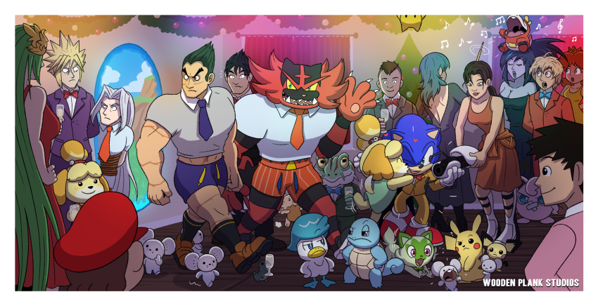 6+boys 6+girls abel_hagen angry animal_crossing annoyed aperture_science_handheld_portal_device black_hair blonde_hair blue_eyes blue_hair bound breasts brown_hair character_request chell christmas christmas_tree chrono_trigger cleavage cloud_strife crown cup dark_samus dress drinking_glass female_byleth_(fire_emblem) final_fantasy final_fantasy_vii fire_emblem fire_emblem:_three_houses formal_clothes frog_(chrono_trigger) frown fuecoco gen_1_pokemon gen_2_pokemon green_eyes grin happy hat highres isabelle_(animal_crossing) jigglypuff kazama_jin kid_icarus kiss long_hair looking_at_another luma_(mario) mario mario_(series) medium_breasts metroid metroid_prime_2:_echoes mishima_kazuya multiple_boys multiple_girls music nintendo palutena party pichu pikachu pokemon pokemon_sv portal_(object) portal_(series) princess_daisy quaxly red_eyes rope school_uniform sephiroth shulk_(xenoblade) singing smile sonic_the_hedgehog sprigatito square_enix squirtle suit super_mario_bros._1 super_mario_land super_smash_bros. tandemaus tekken tiara tied_up uva_academy_school_uniform waving white_hair wine_glass xenoblade_chronicles_(series) xenoblade_chronicles_1