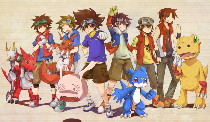 agumon_(digimon_savers) daimon_masaru_(digimon_savers) digimon digimon_adventure digimon_adventure_02 digimon_frontier digimon_savers digimon_tamers digimon_xros_wars goggles guilmon highres kanbara_takuya koromon kudou_taiki leader matsuda_takato motomiya_daisuke tagme v-mon yagami_taichi