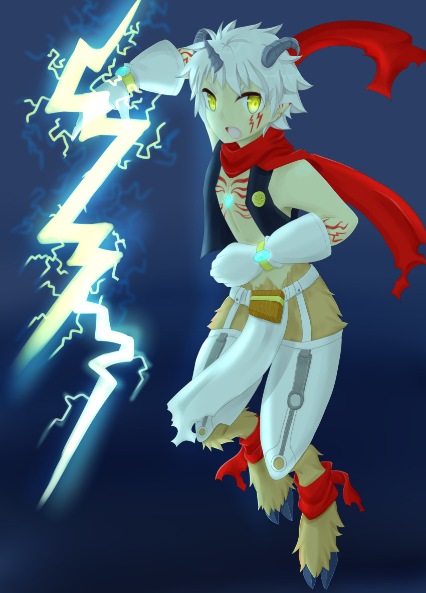 absurdres aegiomon digimon digimon_(creature) highres horns scarf solo white_hair