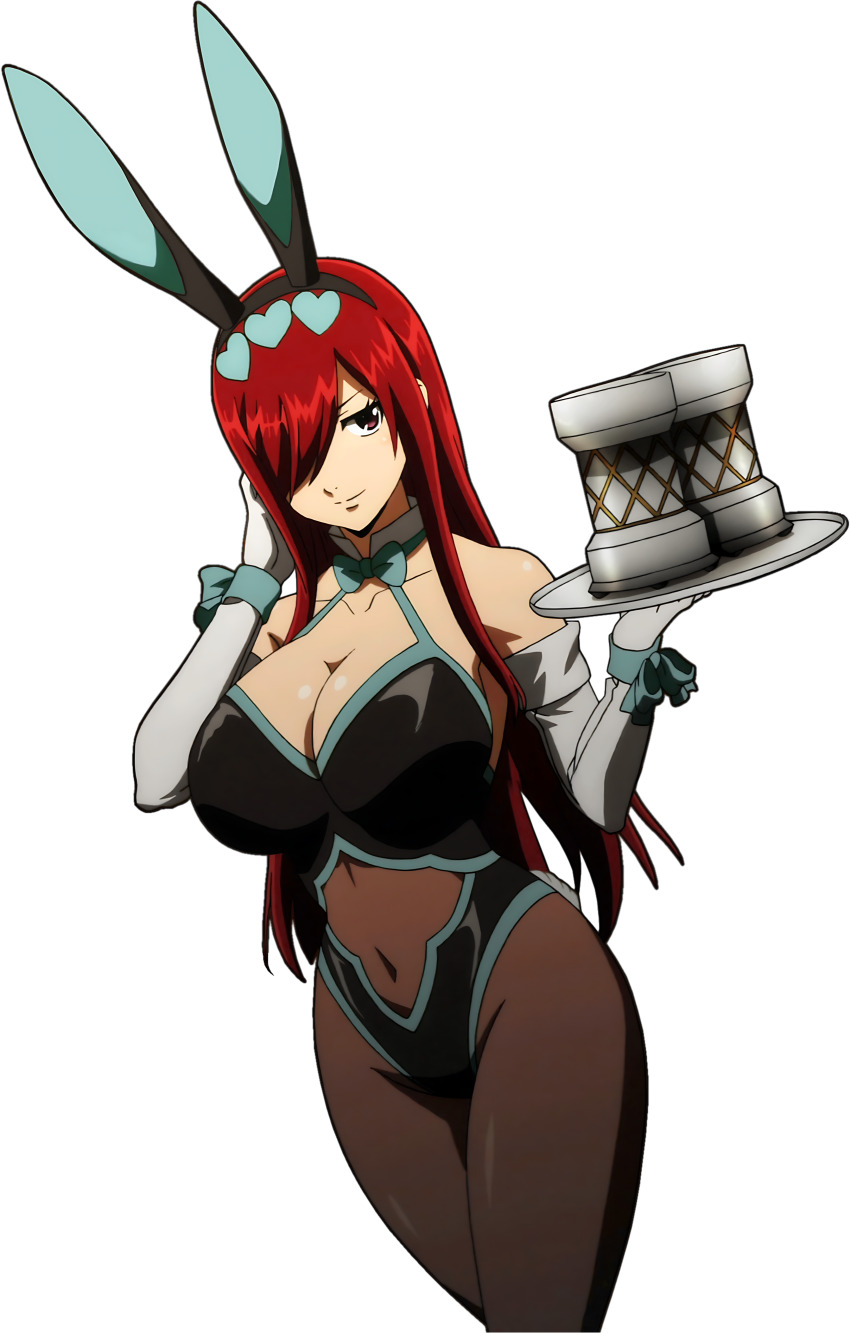 10s 1girl absurdres animal_ears bow bowtie breasts cleavage curvy detached_collar elbow_gloves erza_scarlet erza_scarlet_(bar_altair_waitress)_(fairy_tail) fairy_tail fairy_tail:_dragon_cry fake_animal_ears gloves hair_over_one_eye highleg highleg_leotard highres large_breasts leotard long_hair pantyhose playboy_bunny rabbit_ears recolor recolored red_hair resized self-upload solo thighs third-party_edit transparent transparent_background tray upscaled wrist_cuffs