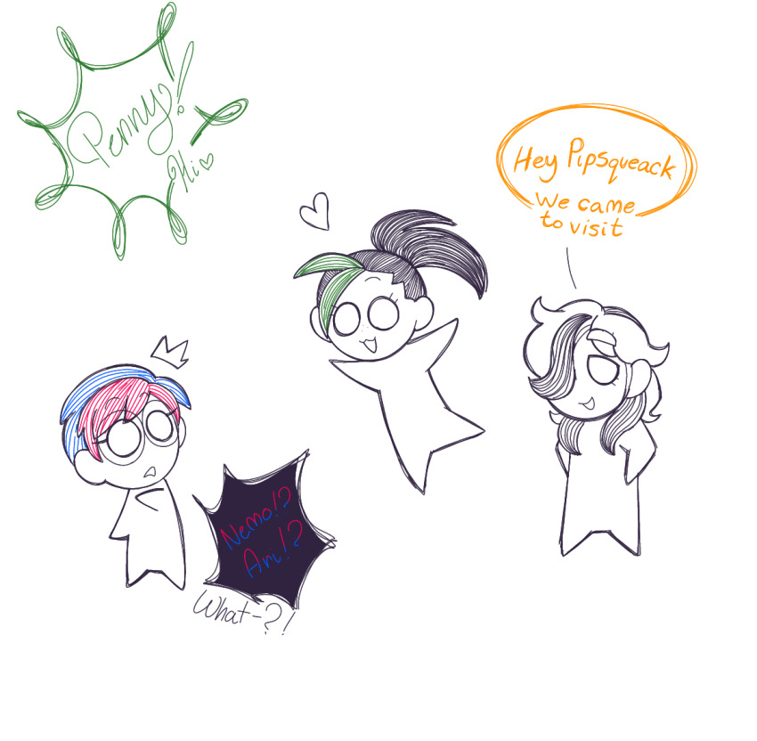 1boy 2girls :3 arms_up arven_(pokemon) black_hair blue_hair character_name chibi commentary english_commentary english_text eyelashes full_body glasses green_hair hair_over_one_eye hands_on_own_hips heart lmg_artistocat long_hair multicolored_hair multiple_girls nemona_(pokemon) nintendo open_mouth penny_(pokemon) pokemon pokemon_sv red_hair round_eyewear short_hair simple_background smile speech_bubble spot_color standing two-tone_hair very_short_hair white_background