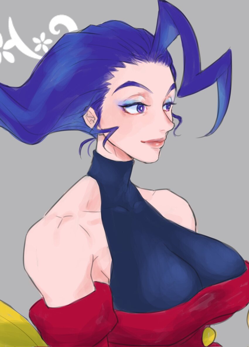 1girl breasts capcom highres large_breasts purple_eyes purple_hair rose_(street_fighter) solo street_fighter