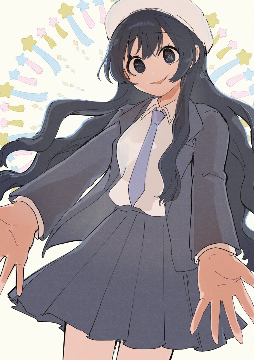1girl black_hair empty_eyes highres kimi_no_koto_ga_dai_dai_dai_dai_daisuki_na_100-nin_no_kanojo long_hair oyomidtarumi school_uniform smile zetsubouda_meru