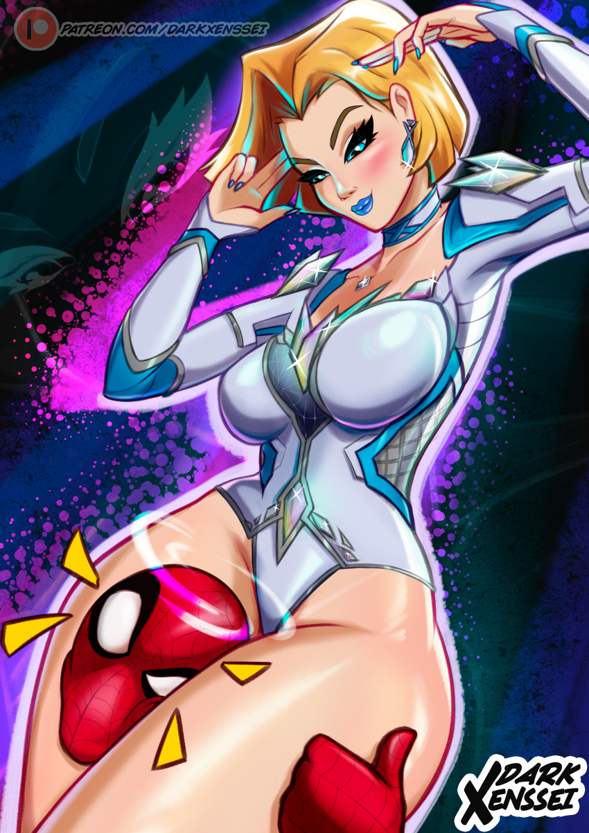 1girl absurdres blonde_hair blue_eyes breasts colored_skin darkxenssei emma_frost highres large_breasts leotard marvel marvel_rivals original thick_thighs thighs white_skin wide_hips x-men