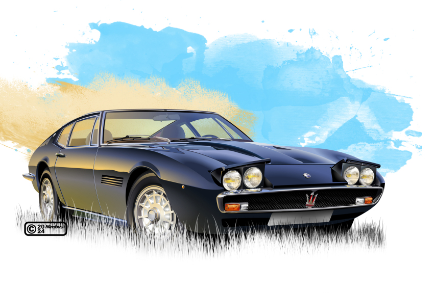 2024 artist_name black_car car commentary_request grass highres logo maserati maserati_ghibli motor_vehicle nimbus_goldbrum no_humans original pop-up_headlights silhouette simple_background sports_car vehicle_focus