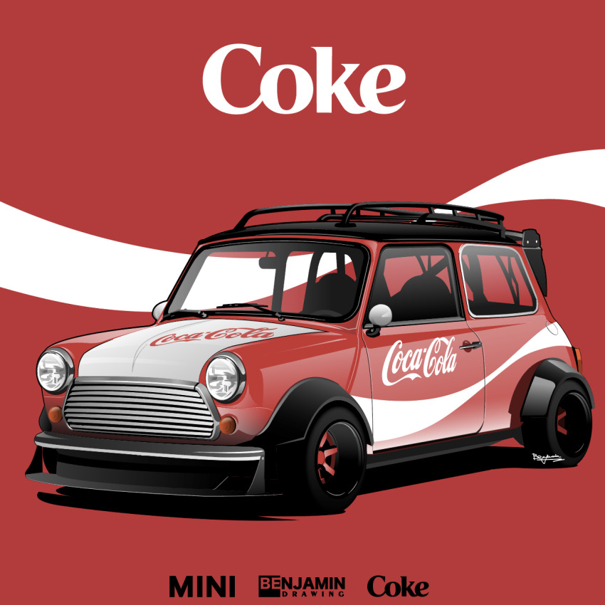 benjamin_(user_scjv3278) car coca-cola copyright_name highres mini_cooper motor_vehicle no_humans original sponsor vehicle_focus vehicle_name