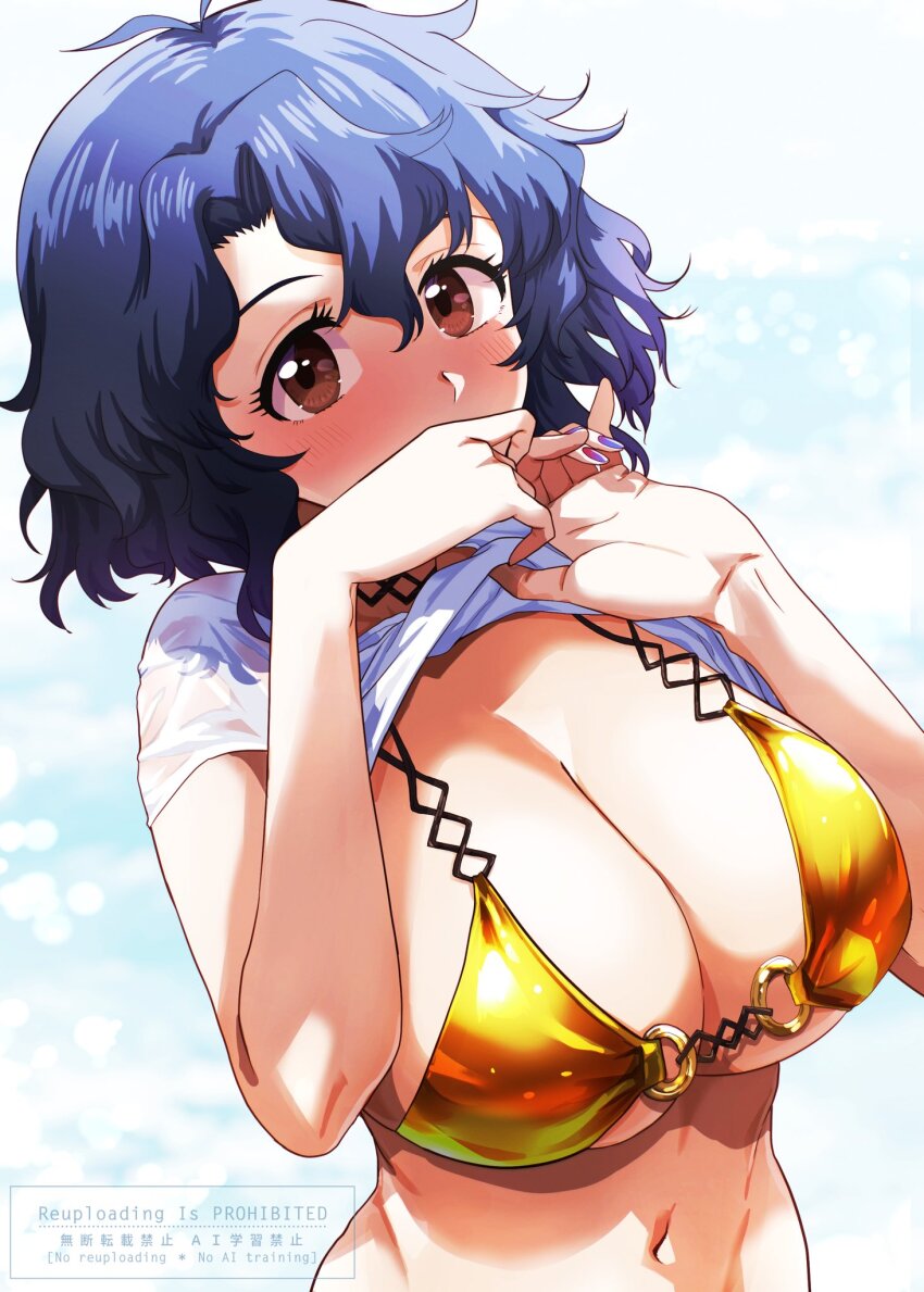 1girl blush breasts cleavage embarrassed highres idolmaster idolmaster_million_live! large_breasts looking_at_viewer run_p_(aveton) short_hair tagme toyokawa_fuka