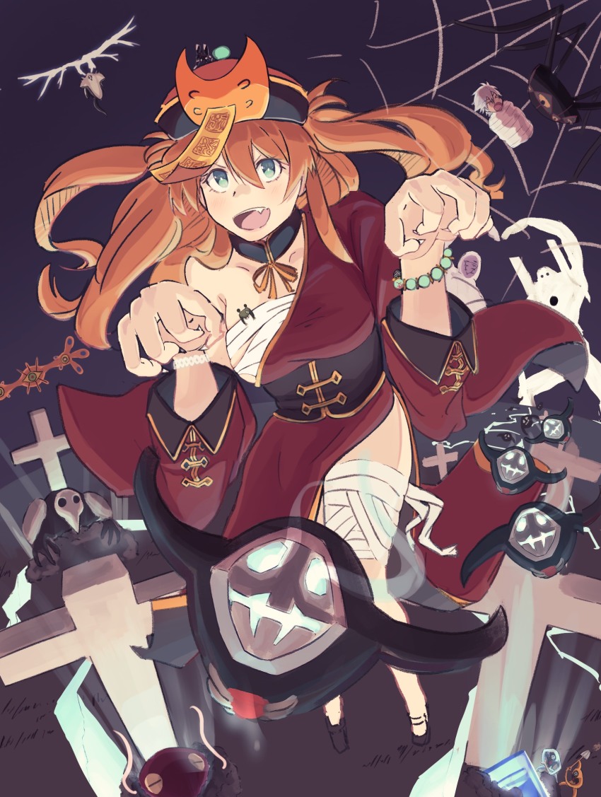 1girl 6+others adam_(evangelion) alternate_breast_size angel_(evangelion) arael armpits bardiel_(evangelion) blue_eyes breasts brown_hair buried chibi eva_03 everyone fang flying gaghiel_(evangelion) graveyard halloween halloween_costume hat highres israfel_(evangelion) large_breasts leliel_(evangelion) lilith_(evangelion) long_hair looking_at_viewer mask matariel megaphone multiple_others nagisa_kaworu neon_genesis_evangelion outstretched_arms ramiel_(evangelion) sachiel_(evangelion) sahaquiel_(evangelion) shamshel_(evangelion) silk smile souryuu_asuka_langley spider_web standing tombstone very_long_hair yakankome zeruel_(evangelion) zombie_pose