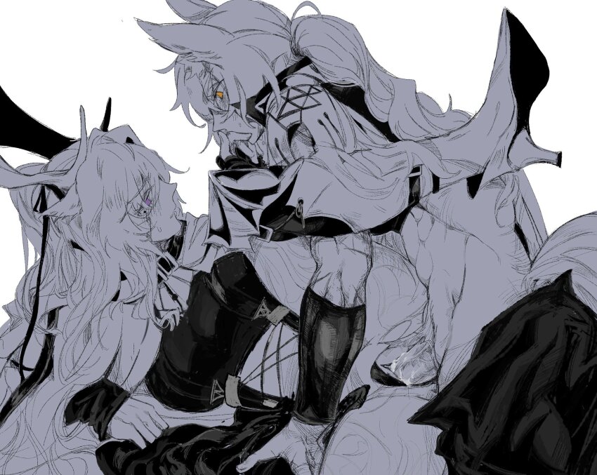 1futa 1girl animal_ear_fluff animal_ears antlers arknights armor blue_eyes cape cloak cum deer_antlers deer_girl fur-trimmed_armor fur_trim futa_with_female futanari hand_on_another&#039;s_face highres horns horse_ears horse_girl horse_tail implied_extra_ears kotcate muscular muscular_female nearl_(arknights) open_clothes penis ponytail pussy tail viviana_(arknights) yellow_eyes