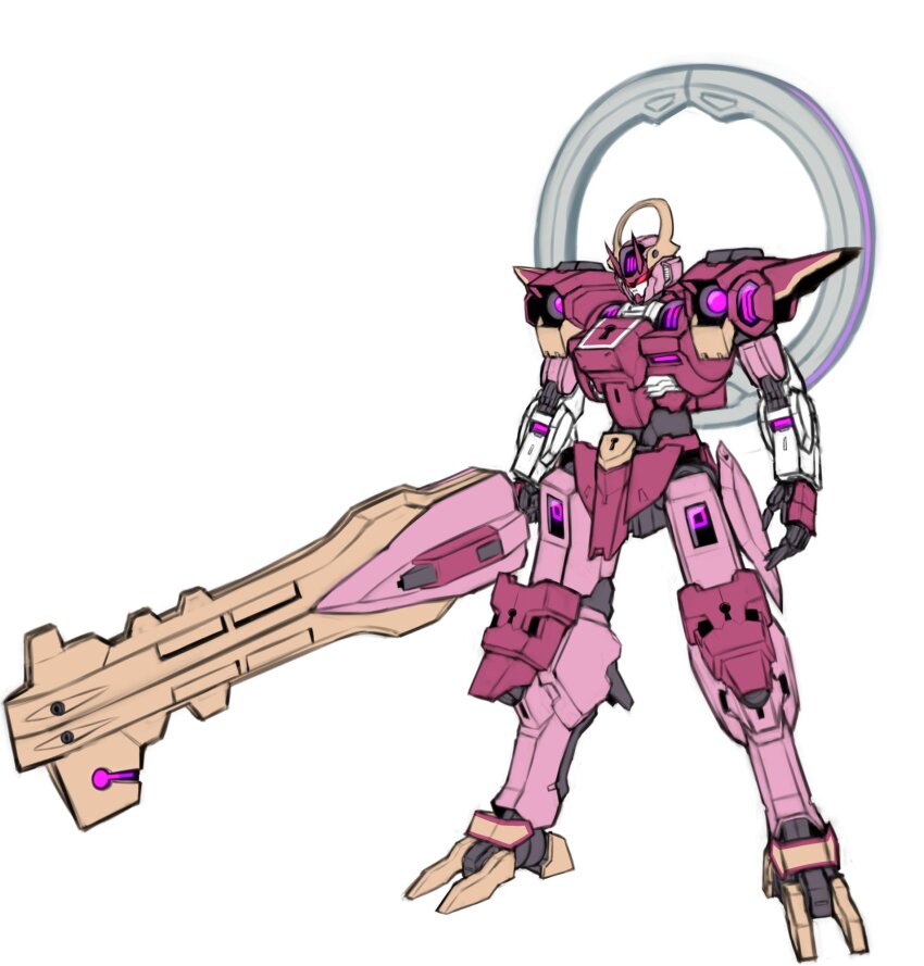 eien_project full_body gundam gundam_schwarzette gundam_suisei_no_majo halo highres holding holding_sword holding_weapon mecha mecha_focus mechanical_halo mobile_suit pinguinkotak red_eyes redesign robot science_fiction standing sword v-fin weapon white_background