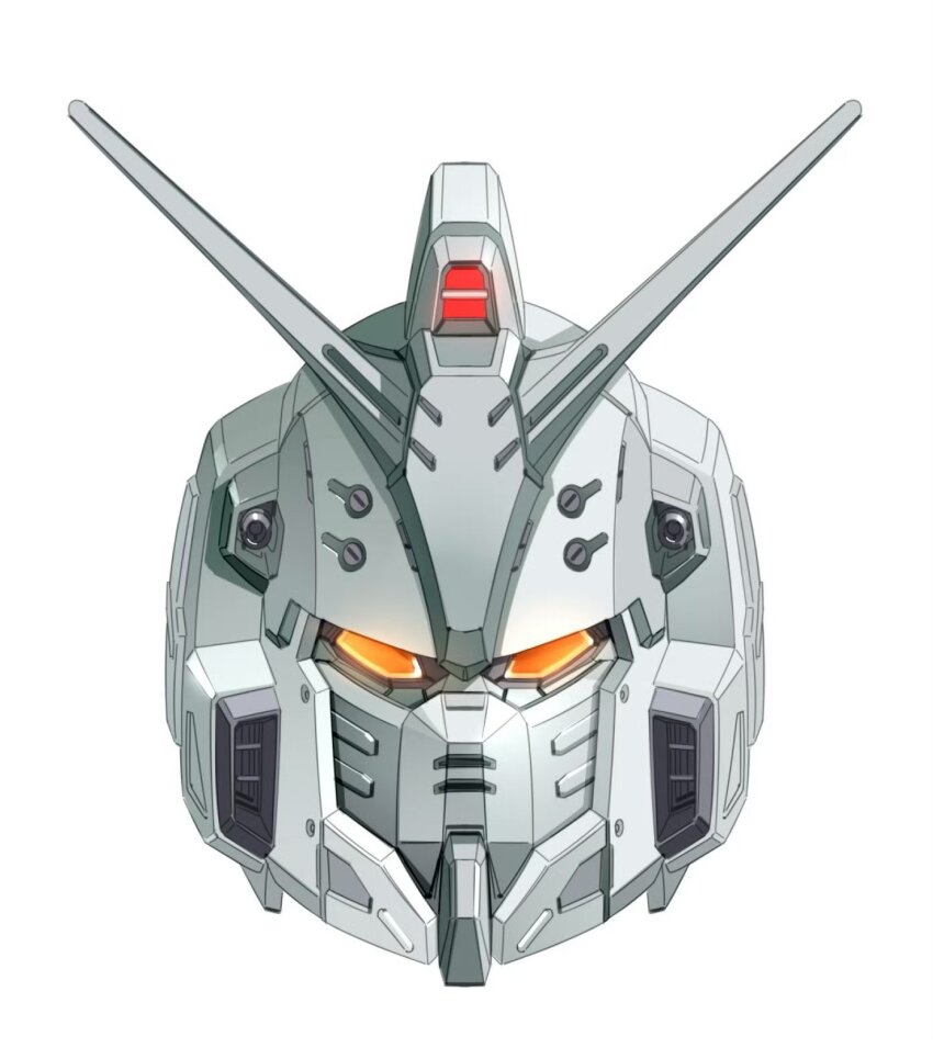 chinese_commentary commentary_request gundam gundam_ex gundam_requiem_for_vengeance head_only highres looking_at_viewer mecha mecha_focus mobile_suit mosiaz328 no_humans robot science_fiction simple_background v-fin white_background yellow_eyes