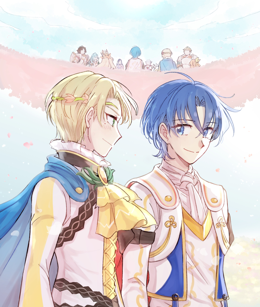 4girls 5boys alear_(male)_(fire_emblem) alfred_(fire_emblem) black_hair blonde_hair blue_eyes blue_hair boucheron_(fire_emblem) celine_(fire_emblem) chloe_(fire_emblem) etie_(fire_emblem) fire_emblem fire_emblem_engage green_eyes highres louis_(fire_emblem) multiple_boys multiple_girls nel_(fire_emblem) nintendo orange_hair rafal_(fire_emblem) s1wa_3