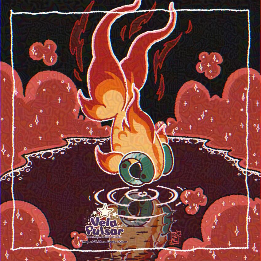 absurdres animal_focus artist_name chi-yu_(pokemon) commentary english_commentary fish highres ibispaint_(medium) inset_border nintendo no_humans pokemon pokemon_(creature) red_aura reflection ripples sparkle vela_pulsar water watermark web_address