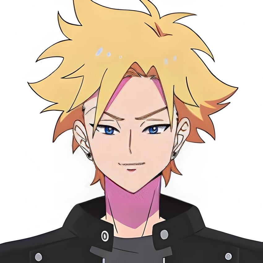 1boy black_jacket blonde_hair blue_eyes hudson_dallas jacket let&#039;s_play:_quest-darake_no_my_life looking_at_viewer medium_hair smile upper_body white_background