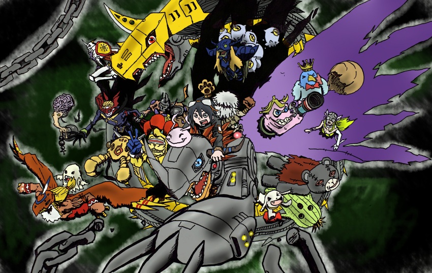 angewomon anomalocarimon bakemon centalmon chain crown delumon diablomon digimon digimon_(creature) digimon_world digimon_world_re:digitize digimon_world_re:digitize_decode garudamon gerbemon highres jijimon kingetemon koromon kuramon metalgreymon metalseadramon omegamon open_mouth parody plotmon sharp_teeth taiga_(digimon) teeth togemon vademon vamdemon waruseadramon wings