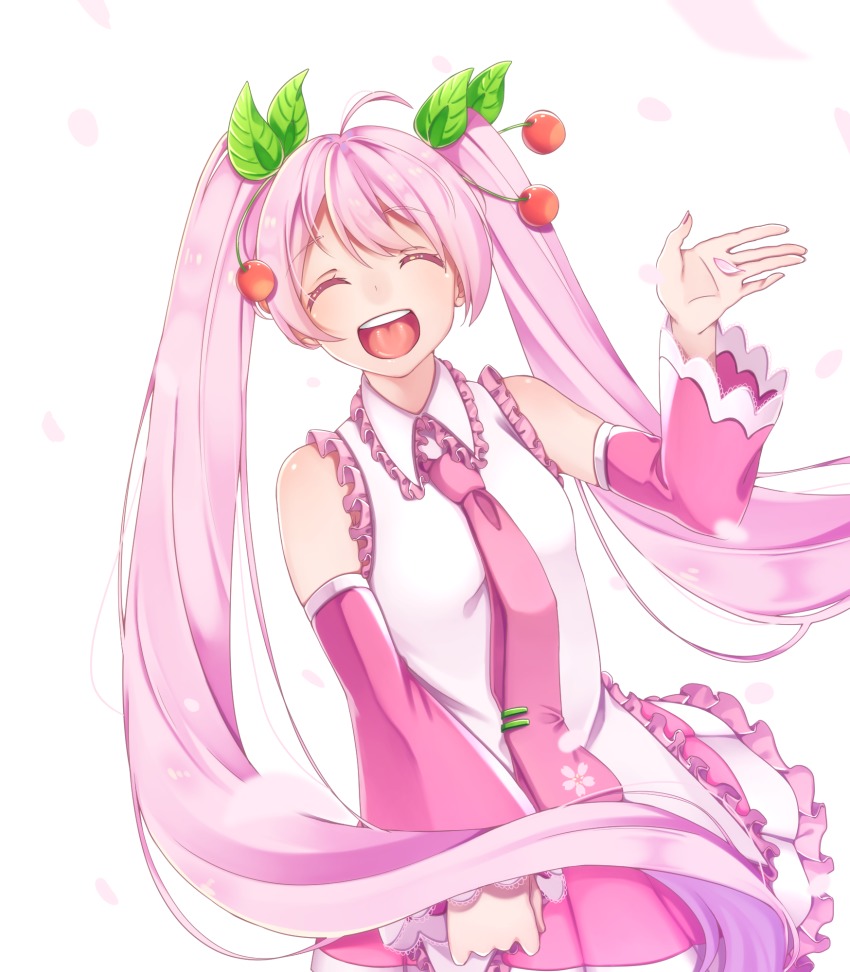 blush dress closed_eyes hatsune_miku highres long_hair necktie pink_hair sakura sakura_miku smile twintails vocaloid