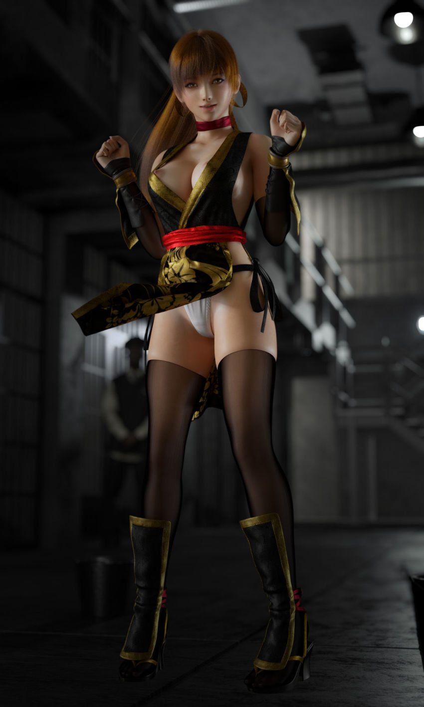 3d brown_eyes brown_hair highres incise_soul japanese_clothes kasumi_(doa) ninja m-rs ninja panties tagme underwear white_panties