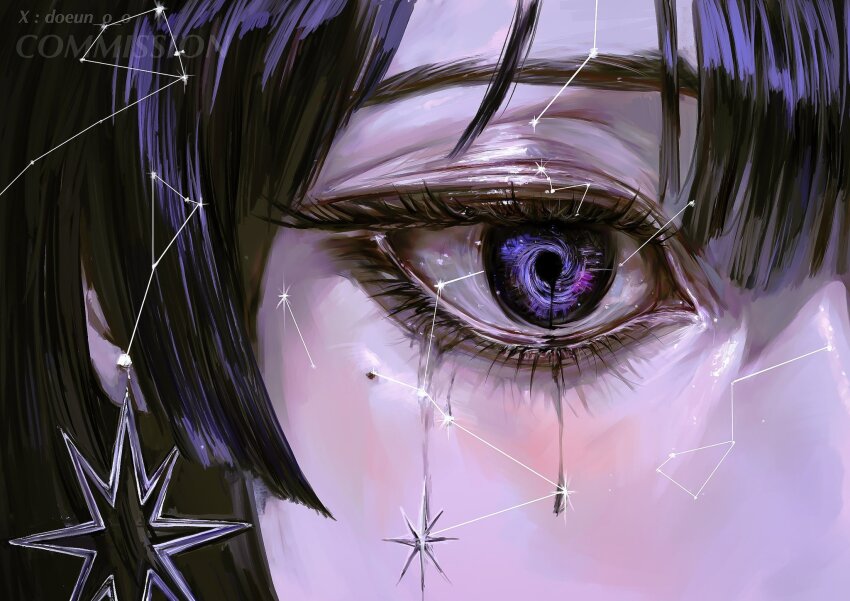 1girl commentary_request constellation crying crying_with_eyes_open doeun_o_o eye_focus highres indie_utaite purple_eyes purple_hair solo tears vanta_(utaite)