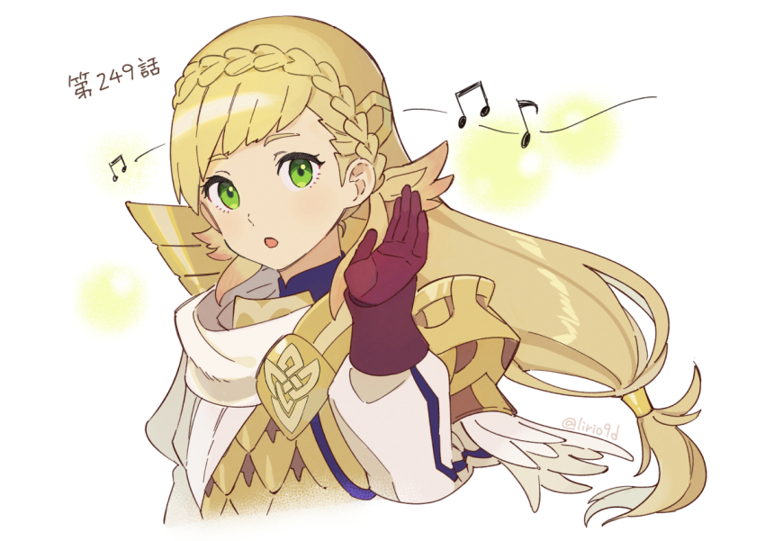 1girl armor blonde_hair braid crown_braid fire_emblem fire_emblem_heroes gloves green_eyes kitano_ririo long_hair nintendo scale_armor sharena_(fire_emblem) solo