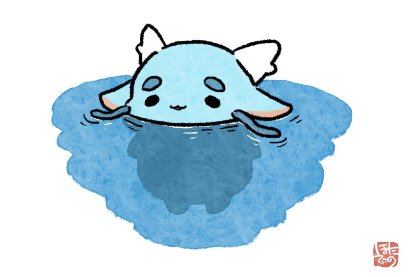chibi commentary_request dragon eastern_dragon highres hotathino no_humans original partially_submerged ripples water