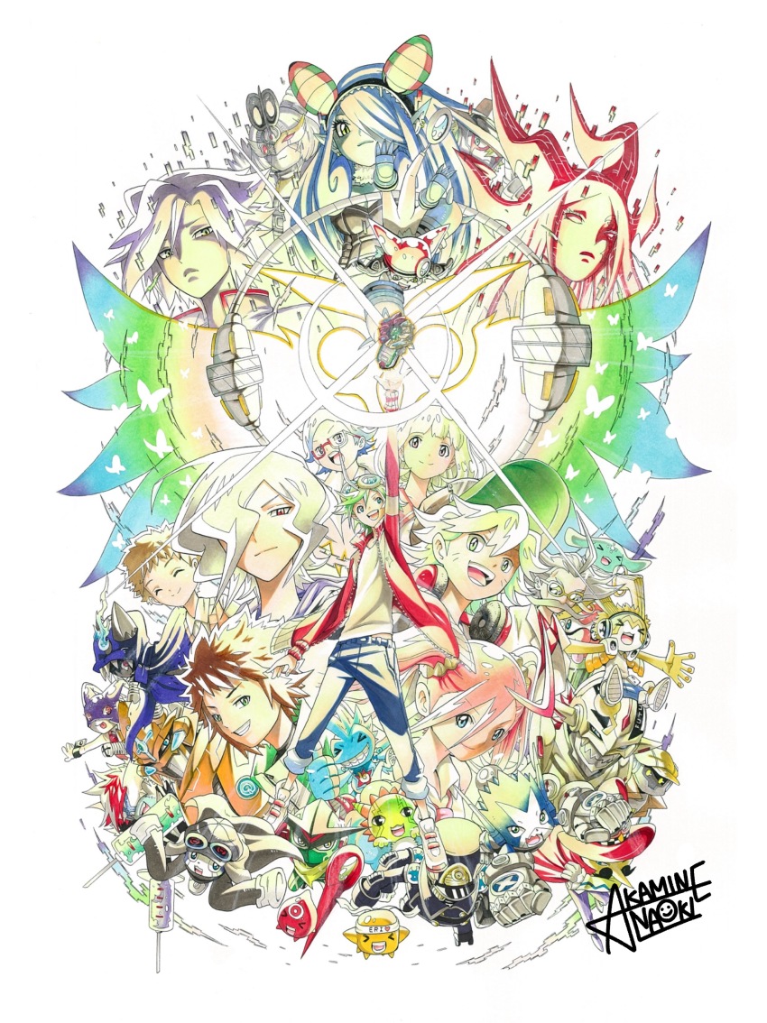 absurdres appmon asuka_torajirou blue_fire bootmon cable closed_eyes craftmon digimon digimon_universe:_appli_monsters docmon dokamon fire flickmon gatchmon goggles goggles_on_head gomimon gossipmon hackmon_(appmon) hat highres karan_eri kashiki_ai katsura_hajime katsura_rei leviathan_(digimon) mailmon mienumon musimon navimon_(appmon) official_art offmon ozora_yujin pink_hair puppet sakusimon sateramon shinkai_denemon shinkai_haru smile sociamon swipemon tapmon timemon tubumon unryuji_knight vegasmon wato_takeru weathermon