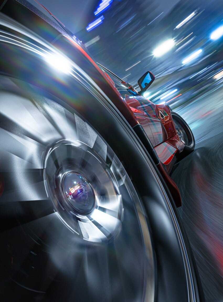 3d absurdres blender_(medium) car close-up commentary drifting english_commentary erik-m1999 highres mitsubishi_lancer_evolution mitsubishi_motors motion_blur motor_vehicle need_for_speed need_for_speed:_carbon no_humans police_car reflection vehicle_focus