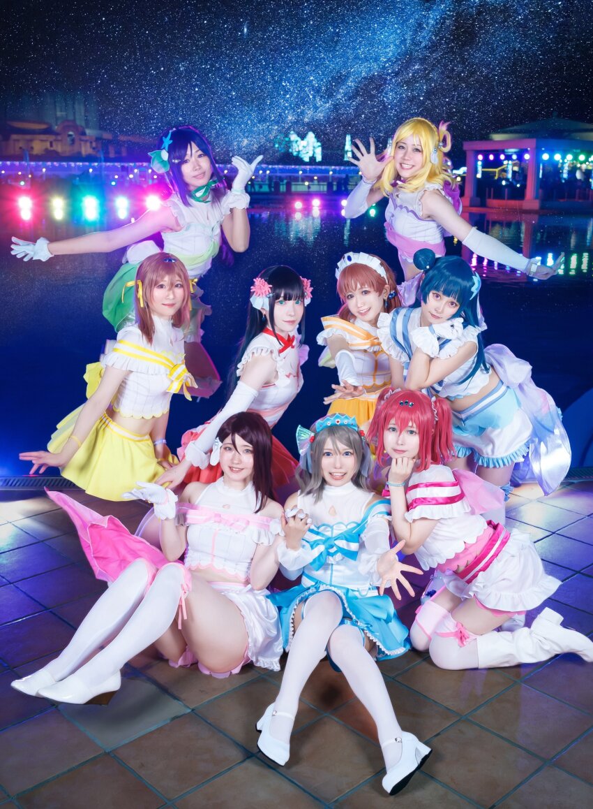 breasts cosplay koi_ni_naritai_aquarium kunikida_hanamaru kurosawa_dia kurosawa_ruby long_hair love_live! love_live!_sunshine!! matsuura_kanan miedriff ohara_mari outdoors photo_(medium) real_life sakurauchi_riko short_hair skirt stomach takami_chika thighs tsushima_yoshiko watanabe_you water