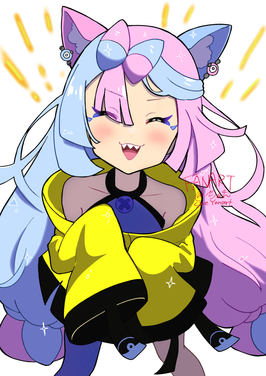 absurdres animal_ears cat_ears cat_girl highres iono_(pokemon) long_hair multicolored_hair nintendo pink_hair pokemon pokemon_sv sheyona two-tone_hair very_long_hair