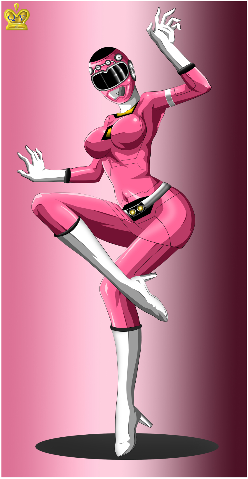 absurdres boots breasts cassie_chan full_body gekisou_sentai_carranger gekisou_sentai_carrangers high_heel_boots high_heels highres large_breasts legs pink_racer power_rangers power_rangers_turbo queen_vegeta_69 super_sentai white_footwear white_heels