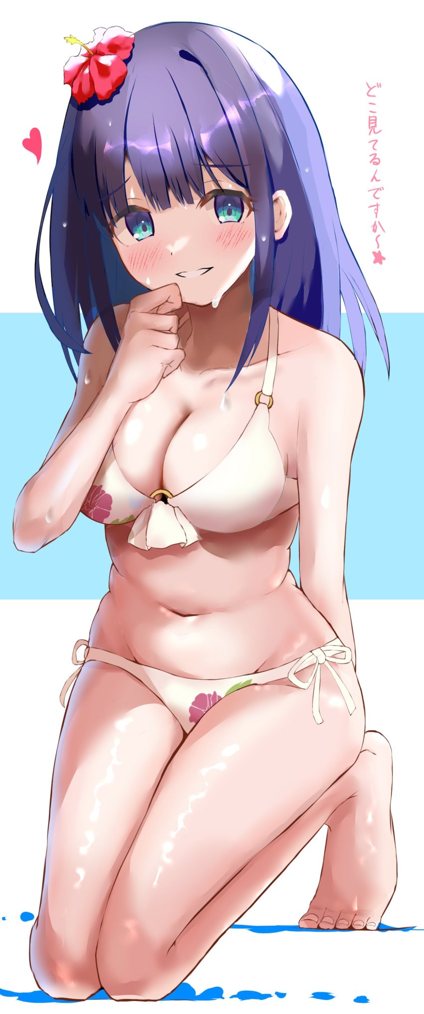 1girl absurdres ashinagi_(bijutu1) blue_eyes blue_hair blush breasts highres large_breasts looking_at_viewer misora_(princess_connect!) princess_connect! swimsuit tagme