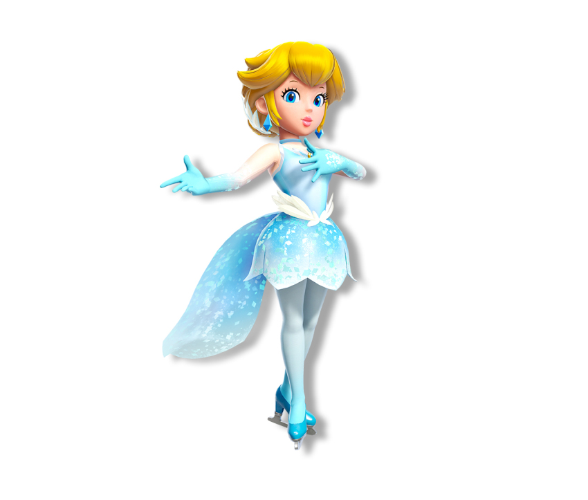 1girl blonde_hair blue_eyes choker earrings figure_skater_peach figure_skating_dress full_body gloves high_heels ice_skates jewelry looking_at_viewer mario_(series) nintendo official_art pantyhose princess_peach princess_peach:_showtime! skates skirt white_background