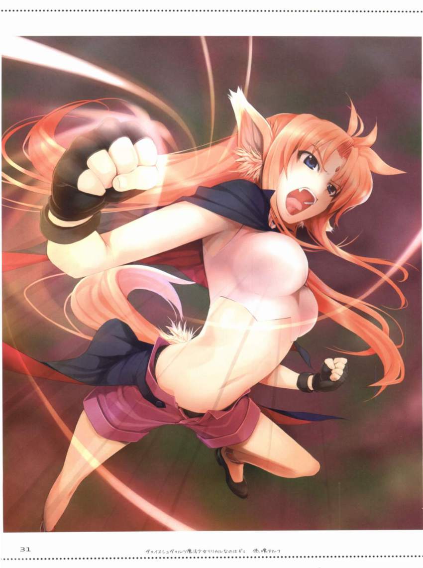 00s 1girl animal_ears arf black_panties blue_eyes dog_ears dog_tail female_focus highres lyrical_nanoha mahou_shoujo_lyrical_nanoha mikazuki_akira! navel open_mouth orange_hair panties short_hair solo tail underwear